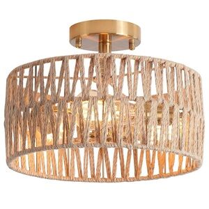 Elegant Tan Woven Ceiling Light Fixture